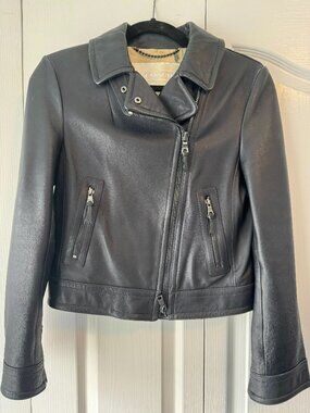 Coach XS Black Leather Moto Jacket